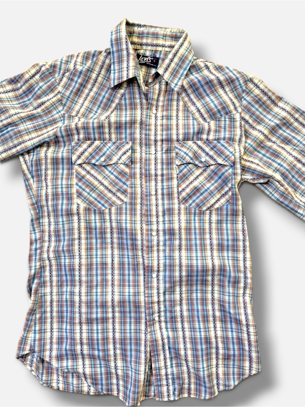 Vintage LEVI'S Pearl Snap Shirt Western Sawtooth Plaid Cowboy Thin Large